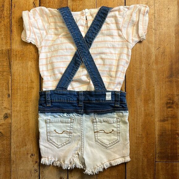 7 For All Mankind outfit size 24 months Short Sleeve Shirt Jean Overalls set - Picture 4 of 4